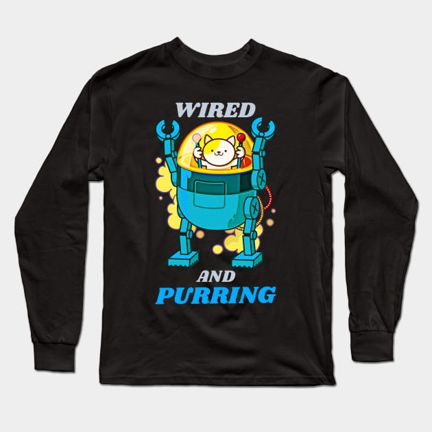 Cute and Clever Playful Little Kitty Robot Cat Art. He's WAP, a Wired and Purring Kitten. Long Sleeve T-Shirt by TeachUrb